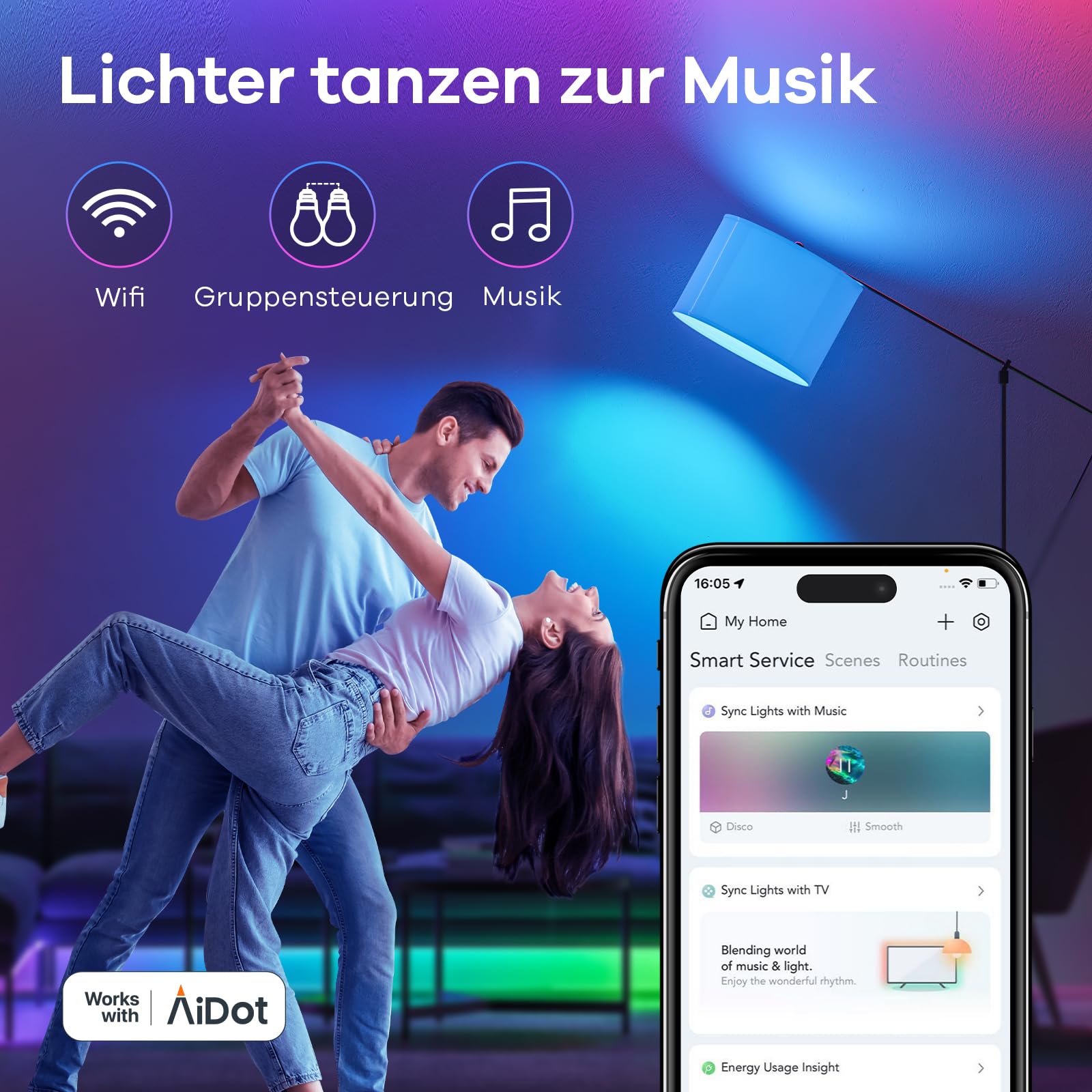 Linkind Lampadina LED collegata Wi-Fi RGBTW E27, Matter compatibile con Alexa/Siri/Google Home/SmartThings, 1800-6500K, Multicolore, sincronizzazione musicale, 800 lm, sostituisce 60 W, confezione da