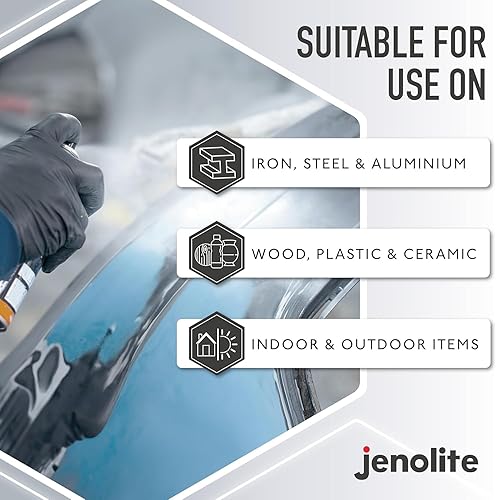 Miniatura 5 de JENOLITE Directorust - Aerosol satinado  NEGRO  Pintura en aerosol para múltiples superficies  Para uso en superficies de madera, metal, plástico,