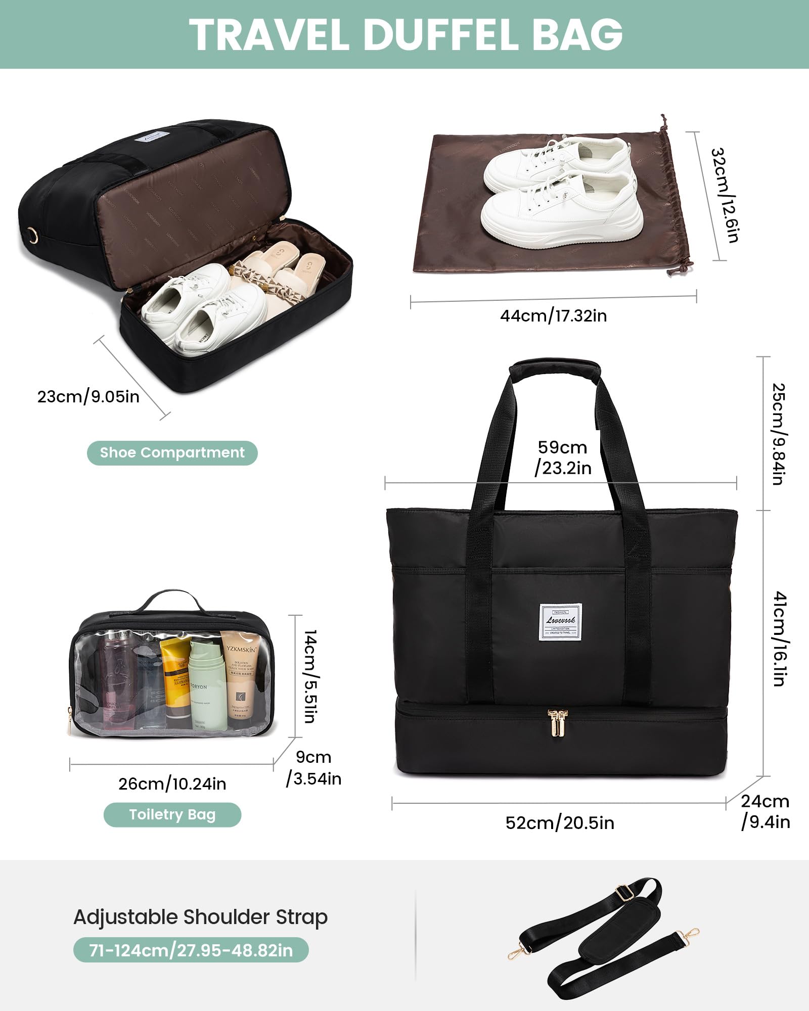 LOVEVOOK Grandes Bolsa de Viaje Mujer, Bolso Maternidad Hospital Travel Bag | Bolso Viaje Fin de Semana Bolsa de Mano Equipaje, Impermeable Macuto Viaje Bolsas Deporte Gimnasio Mochila Gym