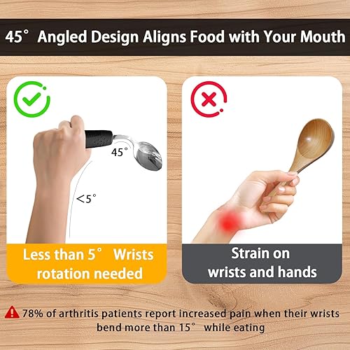 Miniatura 3 de 4 utensilios adaptativos con peso, juego de utensilios construidos en ángulo de 45 para temblores de manos, utensilios de Parkinson de 3.5 onzas