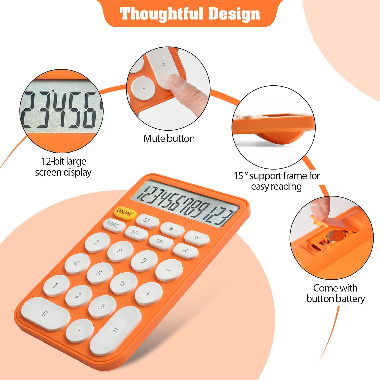 AOAILION Standard Calculator 12 Digit with Large LCD Display and Big Buttons,Cute Calculator,Desktop Calculator for Office, Home, School (White)