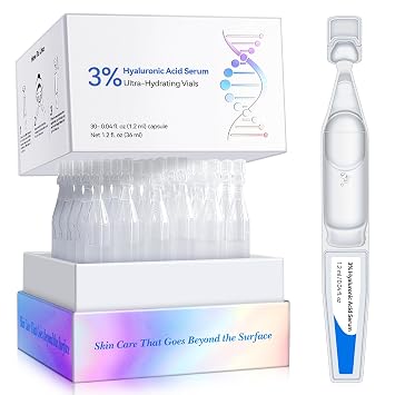 3% Hyaluronic Acid Serum for Face, Ultra-Hydrating Vials 30pcs, Anti-Aging serum for face, Smoother Skin, Skin Repair, Intense Hydration|Pre-makeup SkinCare|Daily Disposable Serum1.2 ml*30