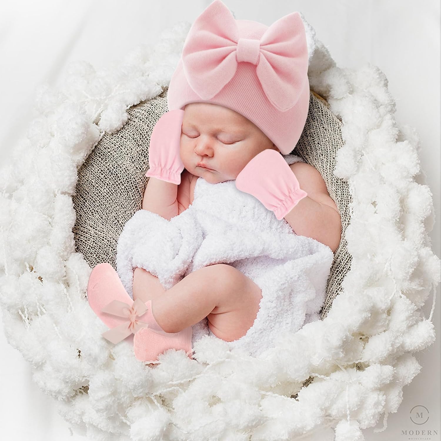 6 Pack Preemie Hats Mittens and Socks Set,Newborn Cotton Bow Caps and No Scratch Preemie Mittens Socks for Infant Baby Girl New Born 0-6 Months - Image 5