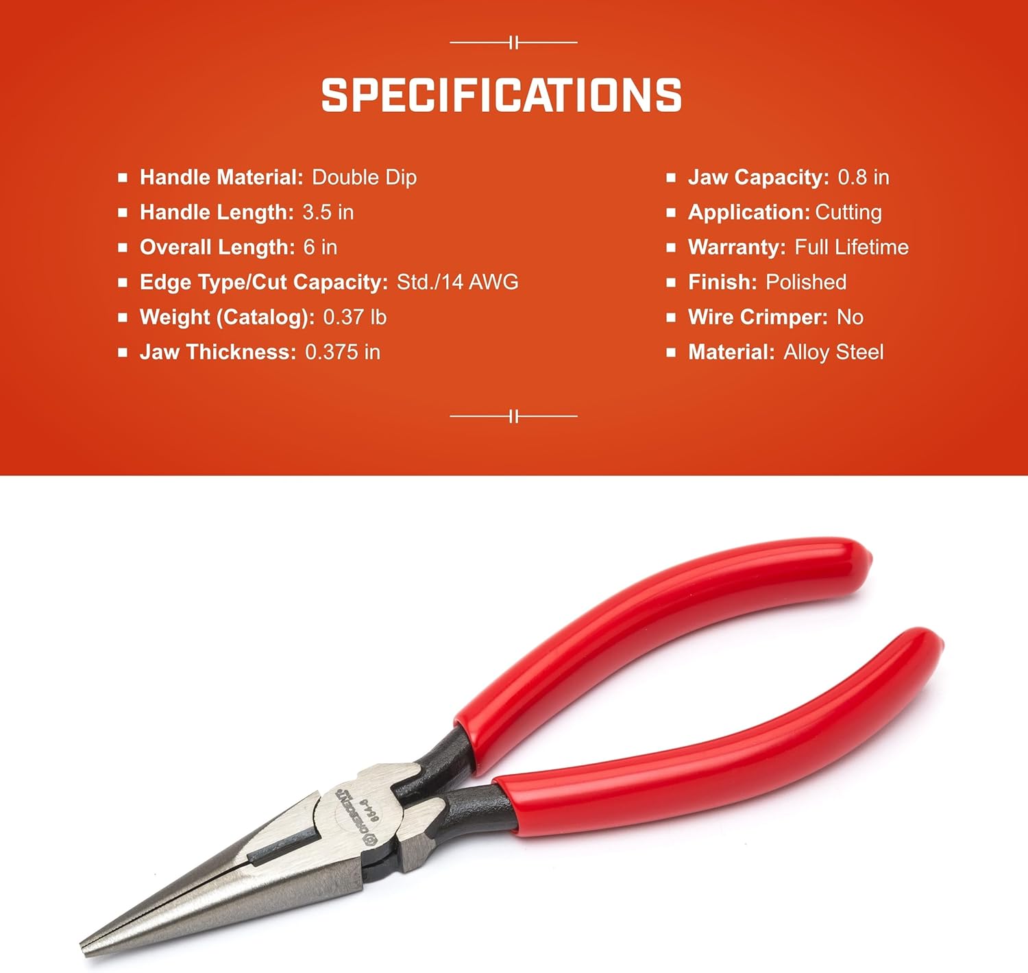 Crescent 6" Long Chain Nose Solid Joint Side Cutting Pliers - Grip Pliers with Side Cutter - Premium Wire Cutter - 6" - 6546CVSMLN