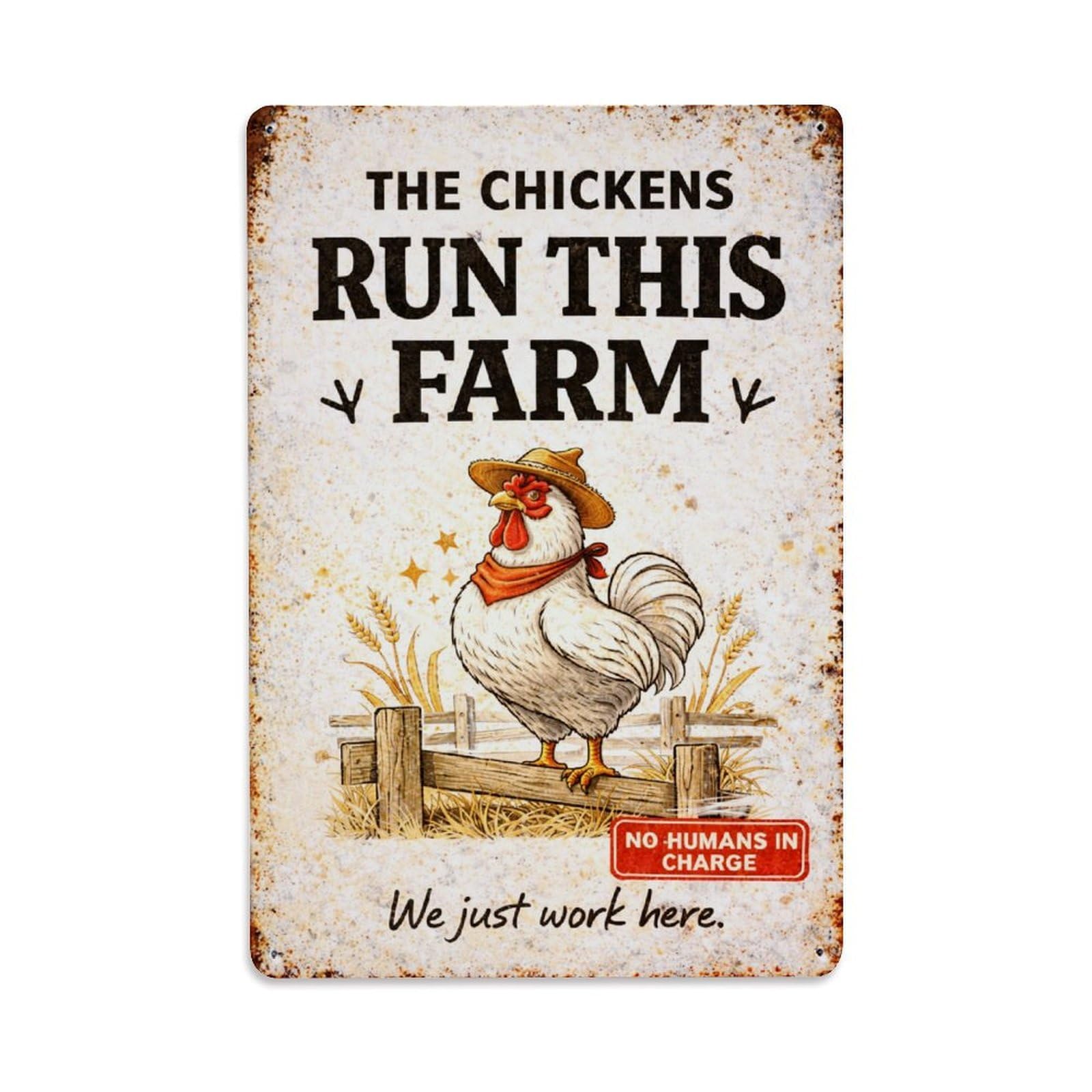 Jdfenggu Vintage Chicken Farmer Hat Fence Wheat Retro Metal Tin Sign, Decor Art Poster For Bar, Home, Man Cave, Kitchen, Laundry Room Gift 8X12inch