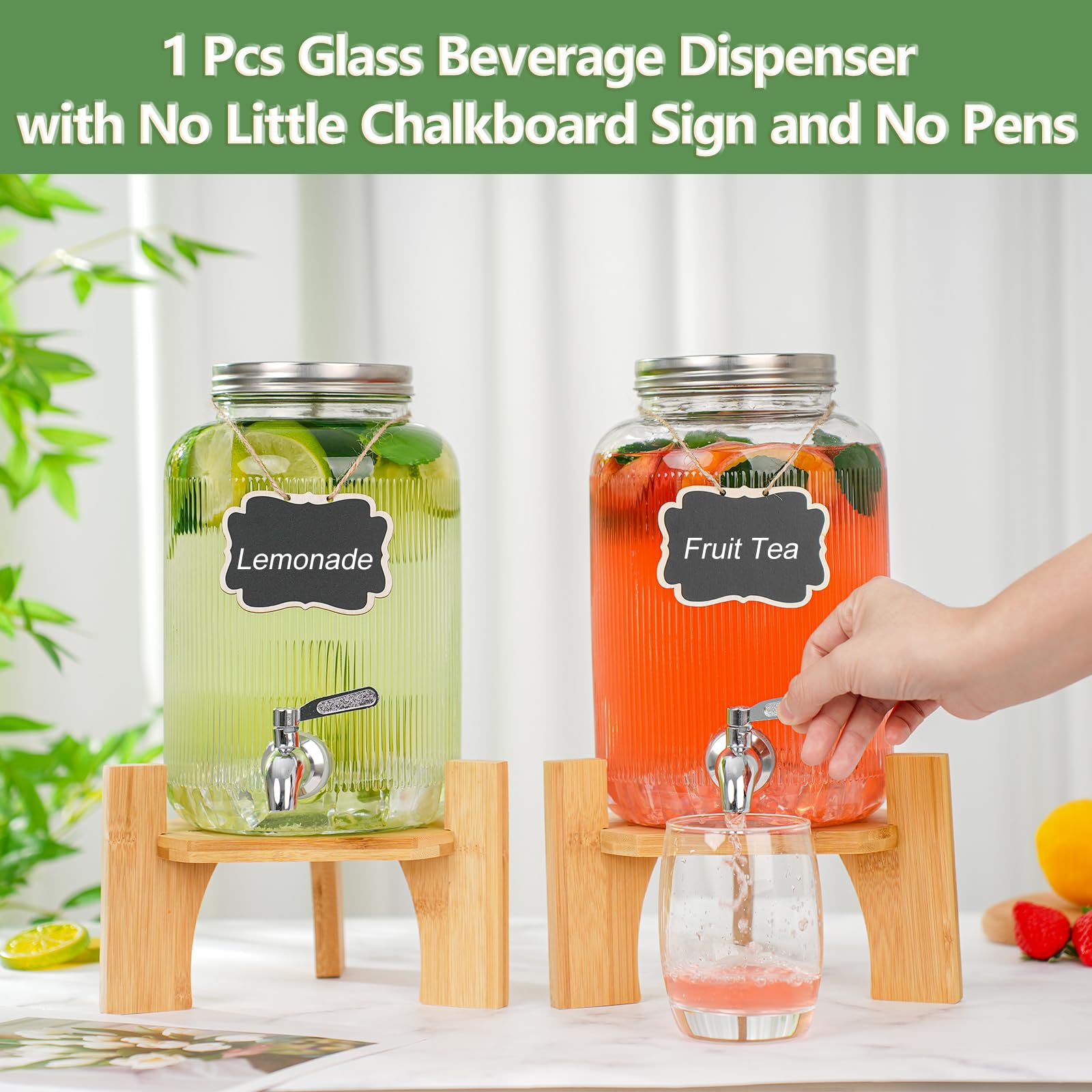 5 L Glass Drinks Dispenser Jar With Tap, Spigot, Lid And Wooden Stand For Hot Or Cold Beverages- Clear | Uganda - View #3