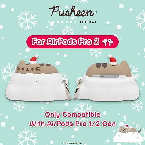 Miniatura 2 de iFace Pusheen The Cat Compatible con AirPods Pro y Pro 2 Funda de figura navideña  Bonita funda protectora de silicona clip de mosquetón incluido