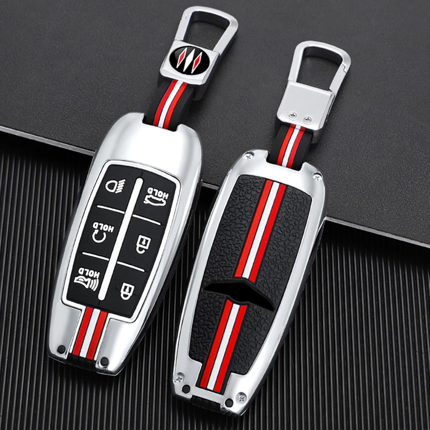 Key Cover Case, Zinc Alloy Metal Key Fob Case Protector Shell Compatible with Genesis G70 G80 G90 GV70 GV80 GV90(6 Buttons Silver)