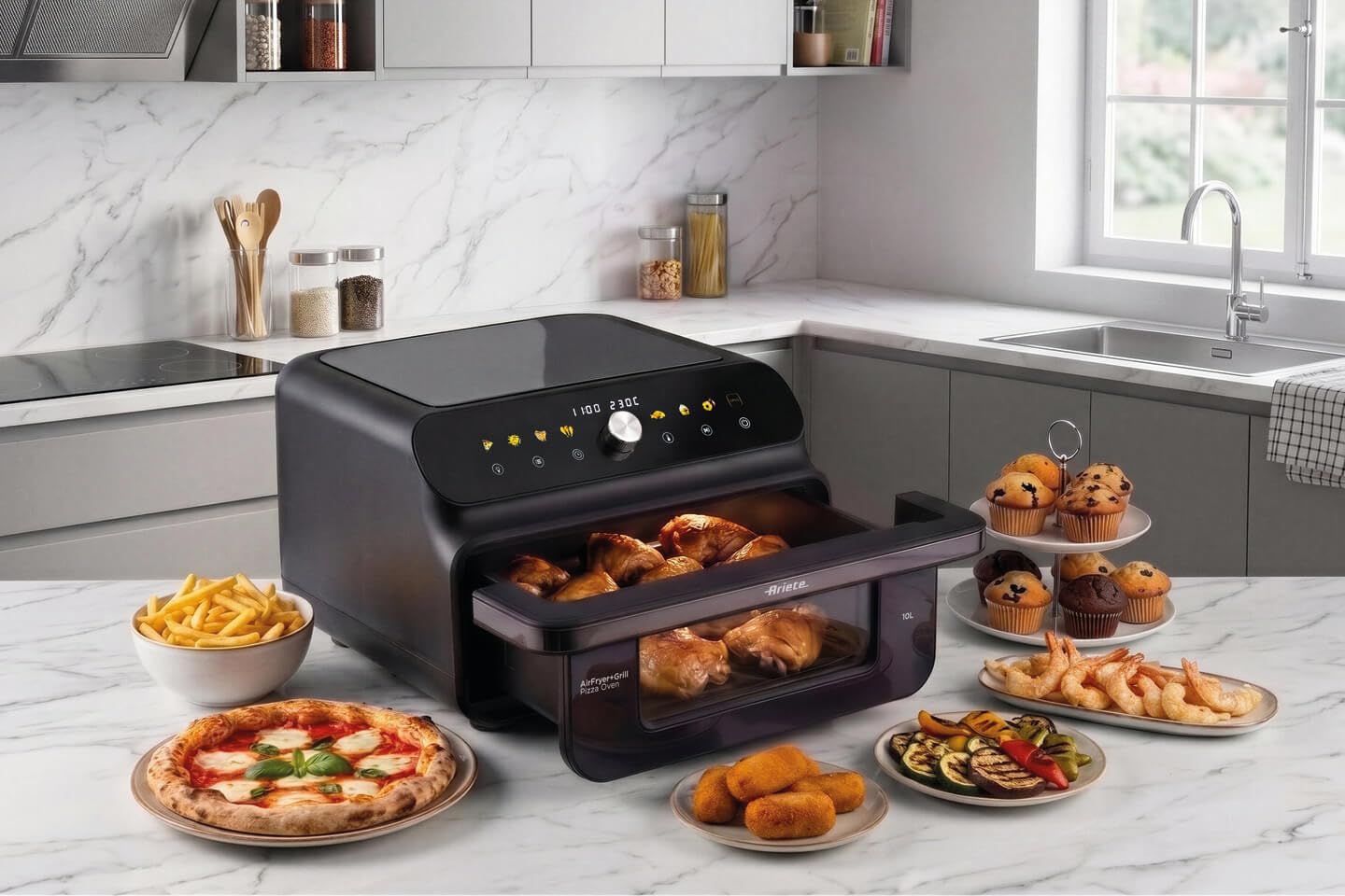 Ariete 4649 Air Fryer + Grill Pizza Oven, Friggitrice e Forno 10L 2000W