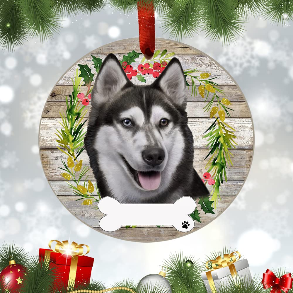 Siberian Husky Ornament - E&S Pets - DIY Personalizable - Dog Gifts - Ceramic Round Ornament with Glazed Finish - X-mas Decoration - Christmas Ornaments Craft Gifts - Ornaments for Pet Lovers