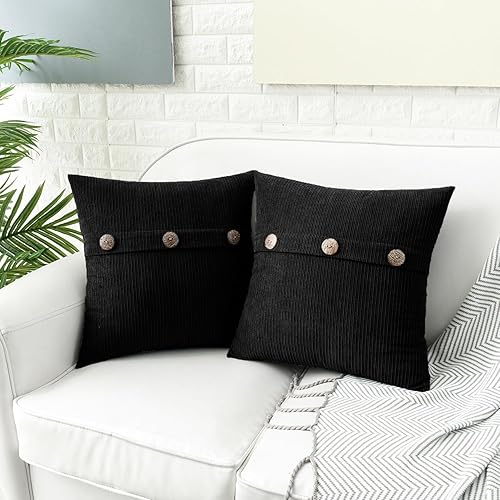 Miniatura 2 de HWY 50 Juego de 2 fundas de almohada decorativas negras de 20 x 20 pulgadas para sofá, cama y sala de estar, fundas de cojín cuadradas de felpilla