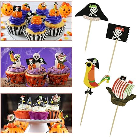 Tancuder 48 Pcs Decorations Gateau Pirate Pirate Topper 4 Modeles Gateau Toppers Pirate 10 5 X 4 X 0 3cm Toppers De Gateau Pirate Theme Halloween Decoration Cupcake Topper Pour Carnaval Anniversaire Amazon Fr Cuisine Et Maison
