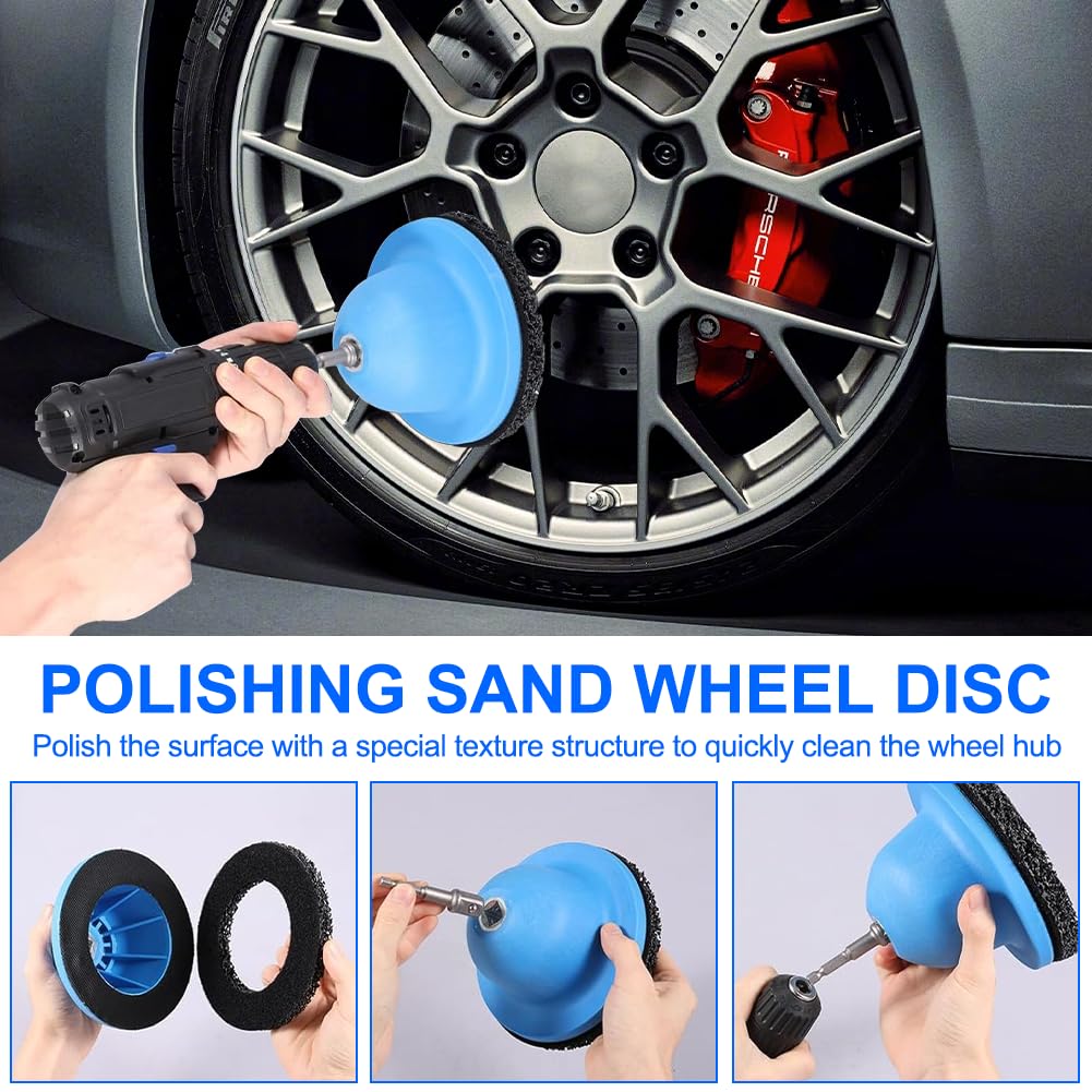 Radnabenschleifer mit Adapterstange, Innen-Ø 90 mm, Außen-Ø 150 mm, Kugelkopfschleifer für Anhängerkupplung, Nabenschleifer für Schnelle Reinigung der Radnabe (Blau)