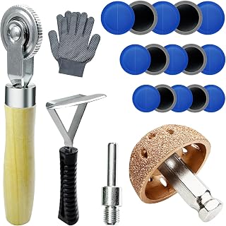 21Pcs Tire Repair Patch Tools Kit Heavy Duty, Tungsten Steel 42 mm Tire Repair Buffing Wheel with 32/42/58mm Tire Patches, Inner Liner Scraper, Tire Patch Roller for Car Motorcycle Bike Grinding
