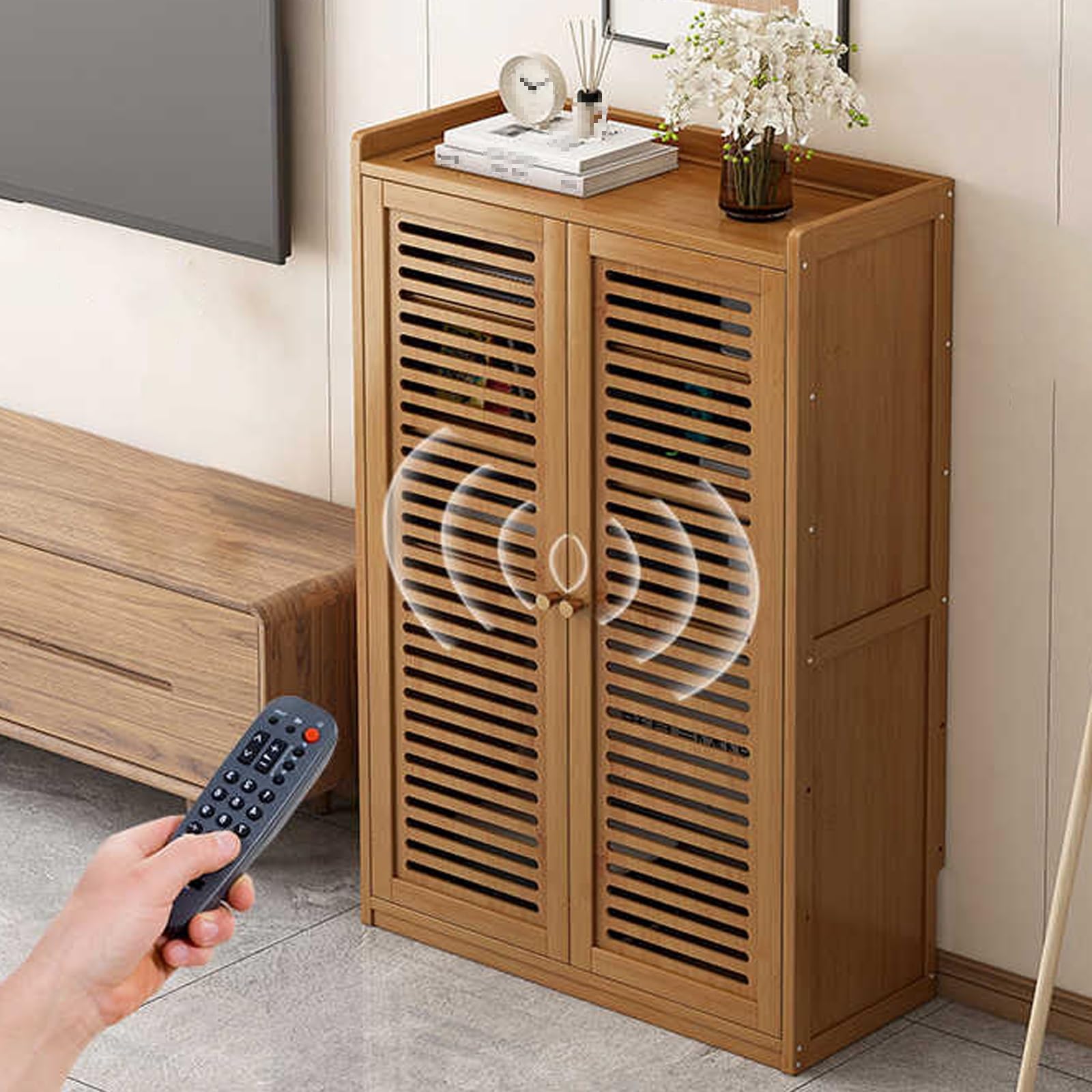 Mobilettos Nascondi Router Materiale di Bambù Addensato Design | Cavo Archiviazione Multipla Armadio per Router in Legno per La Decorazione Della Parete(Brown,59*25*97cm)