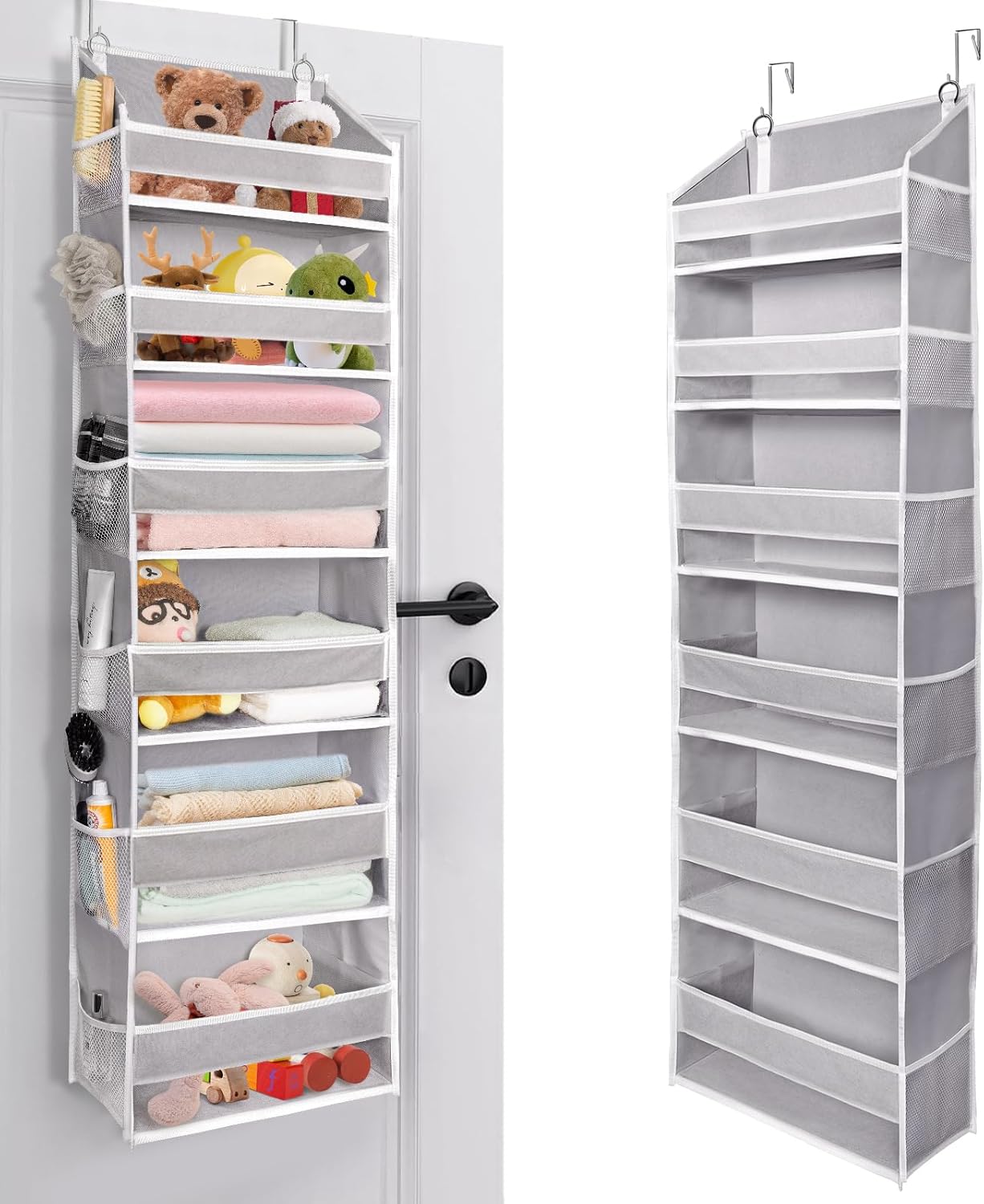 ULG Over The Door Organizer with 6 Large Pockets 12 Side Pockets, 50lbs Weight Capacity Door Hanging Organizer for Bedroom, Bathroom, Pantry, Nursery Storage, Gray Light Gray 1 Pack