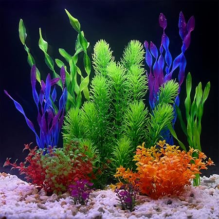 Amazon Co Jp 水族館の植物 水槽の装飾家庭用およびオフィス用の水族館の装飾キットに使用される水生水生海藻植物セットのプラスチック製の偽の植物シミュレーション 9個 ペット用品