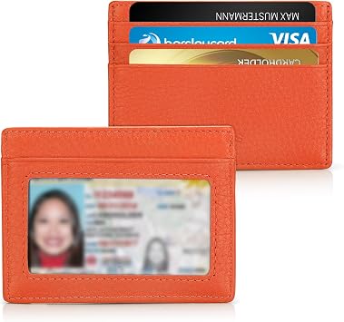 Slim MINI Credit Card Holder Card Cases RFID Blocking Minimalist Mini Wallet with ID Window for Men Women Orange