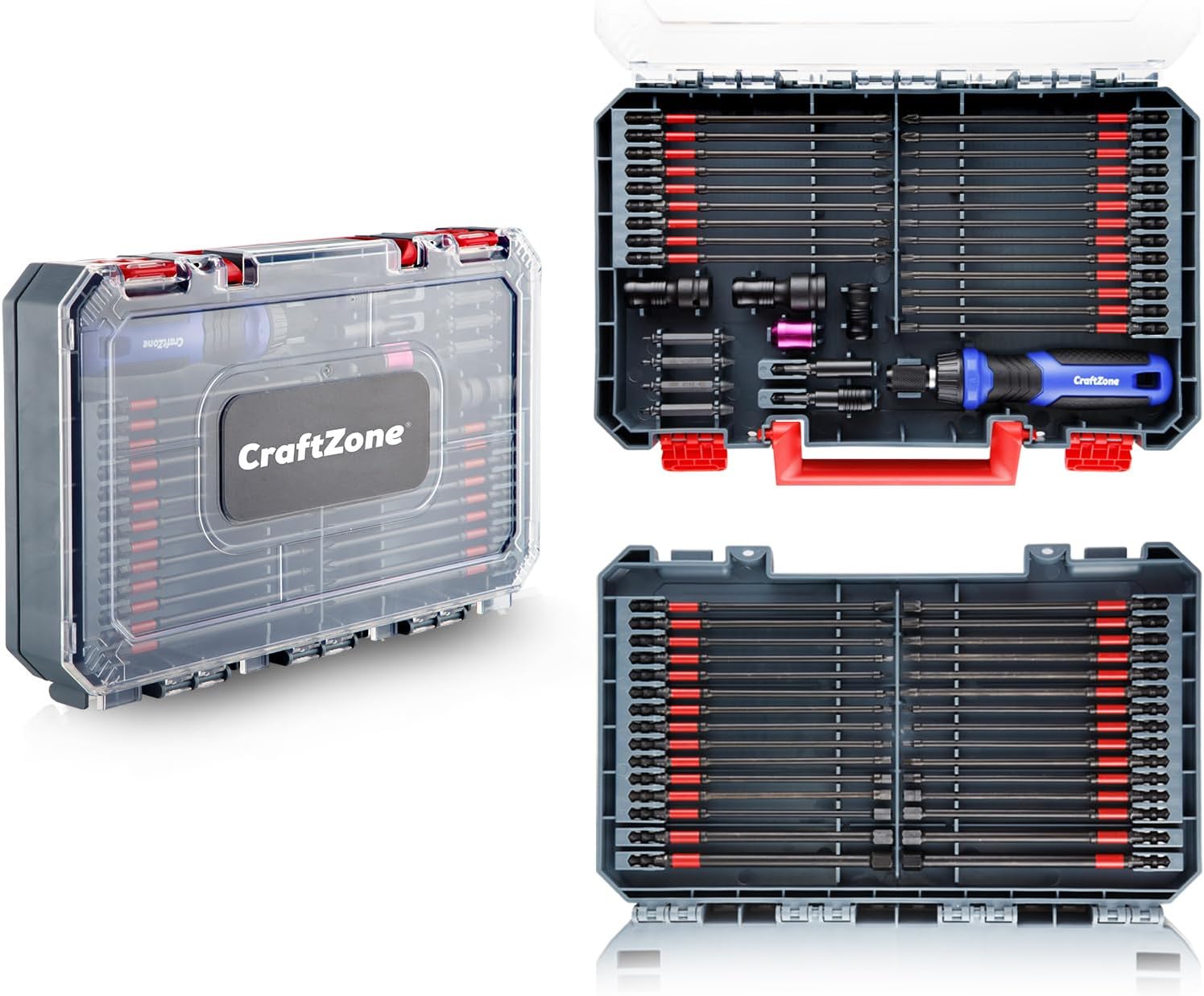 Impact Screwdriver Bits Set 63-Piece Magnetic S2 Steel Phillips/Square/Torx/Hex Insert Power Bits Tips Screw Extractor Set with Bit Magnetizer Ratchet Screwdriver Handle And Sturdy tool box