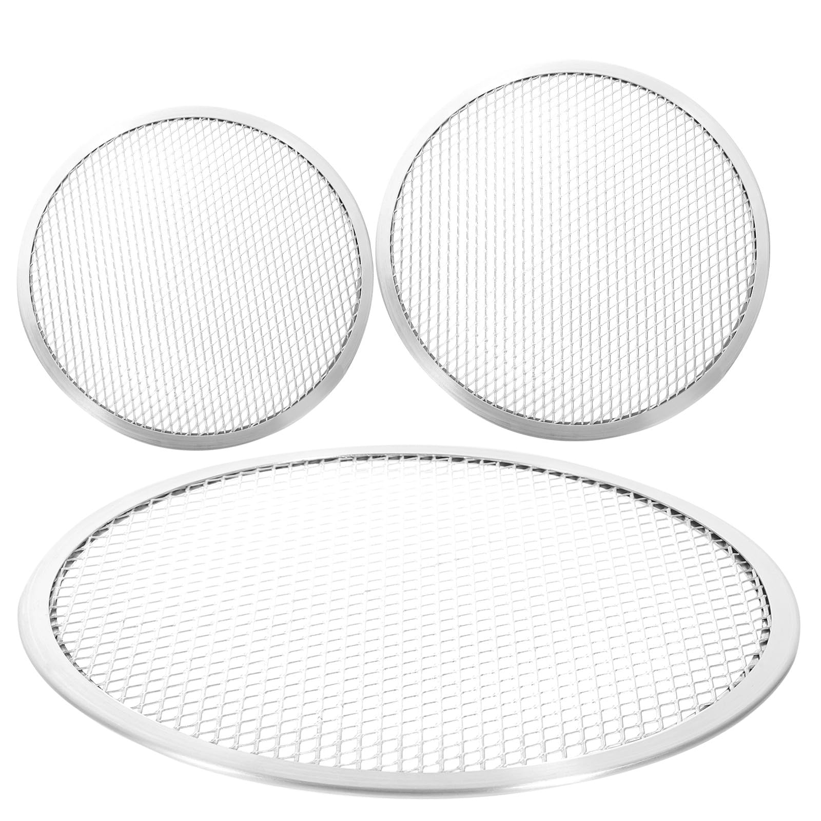 Zerodeko Juego de 3 Bandejas para Pizza de Aluminio Perforado, Set de Moldes para Horno en 10, 12 y 14 Pulgadas, Bandejas para Hornear Pizza Resistentes y Livianas, Ideales para Uso