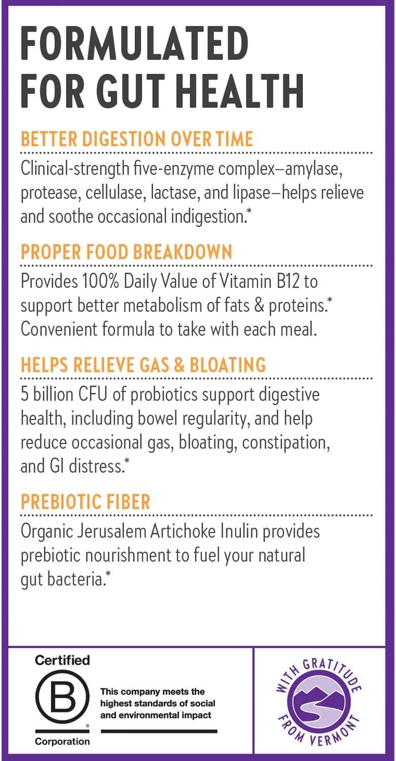 New Chapter All-Flora Enzyme Complex with Probiotics Relieves Bloating & Gas - Clinical-Strength Digestive Enzymes + Ultra-Concentrated Probiotics + Fermented Vitamin B12, 90 Vegan Capsules