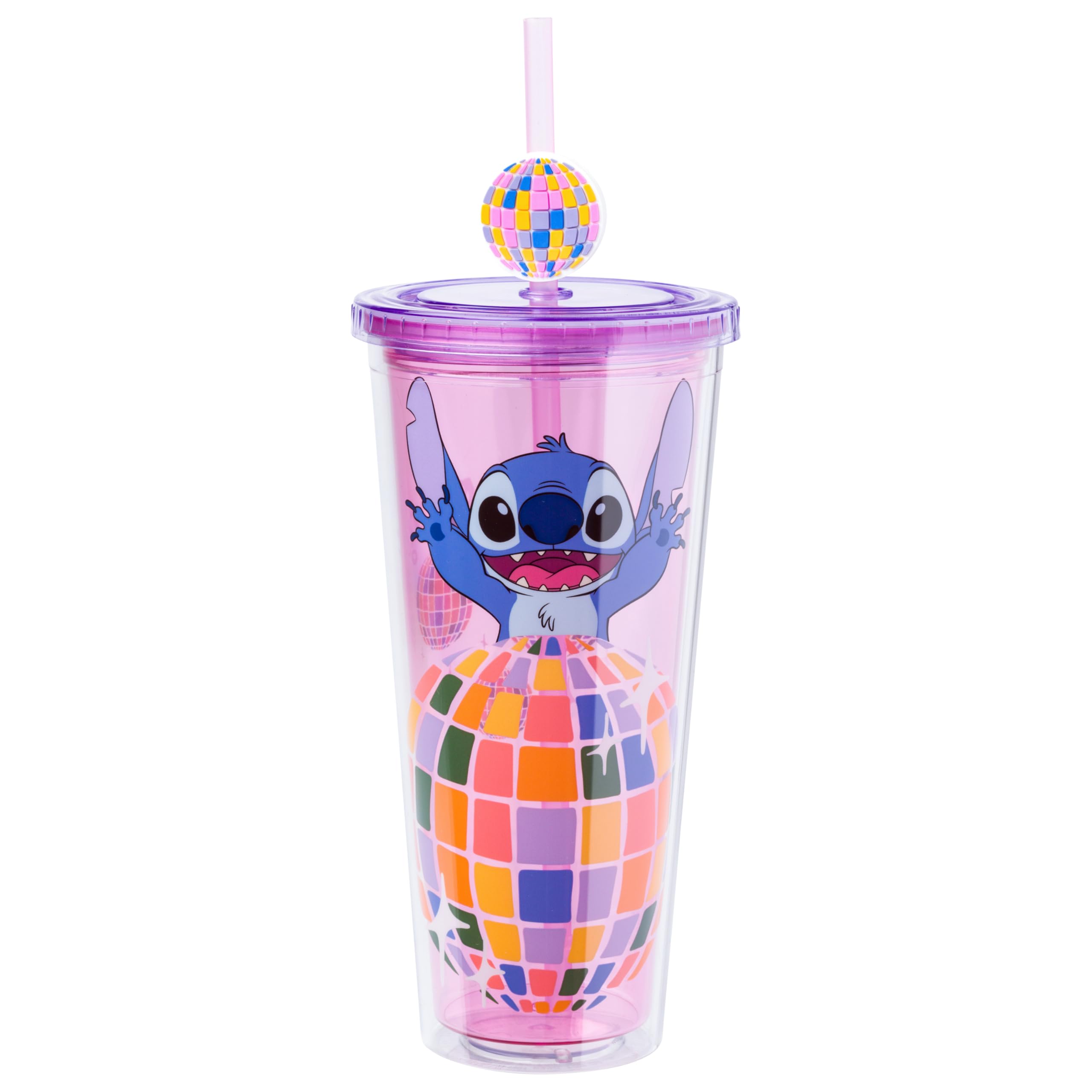 Silver Buffalo Disney Lilo and Stitch, Plastic Cold Cup, 24oz | Life is a Party, Includes Lid and Straw Topper, 0.71 Liters