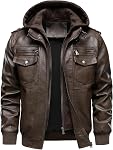 HOOD CREW Vestes de moto en cuir à capuche vintage pour hommes avec une tenue amovible Hood