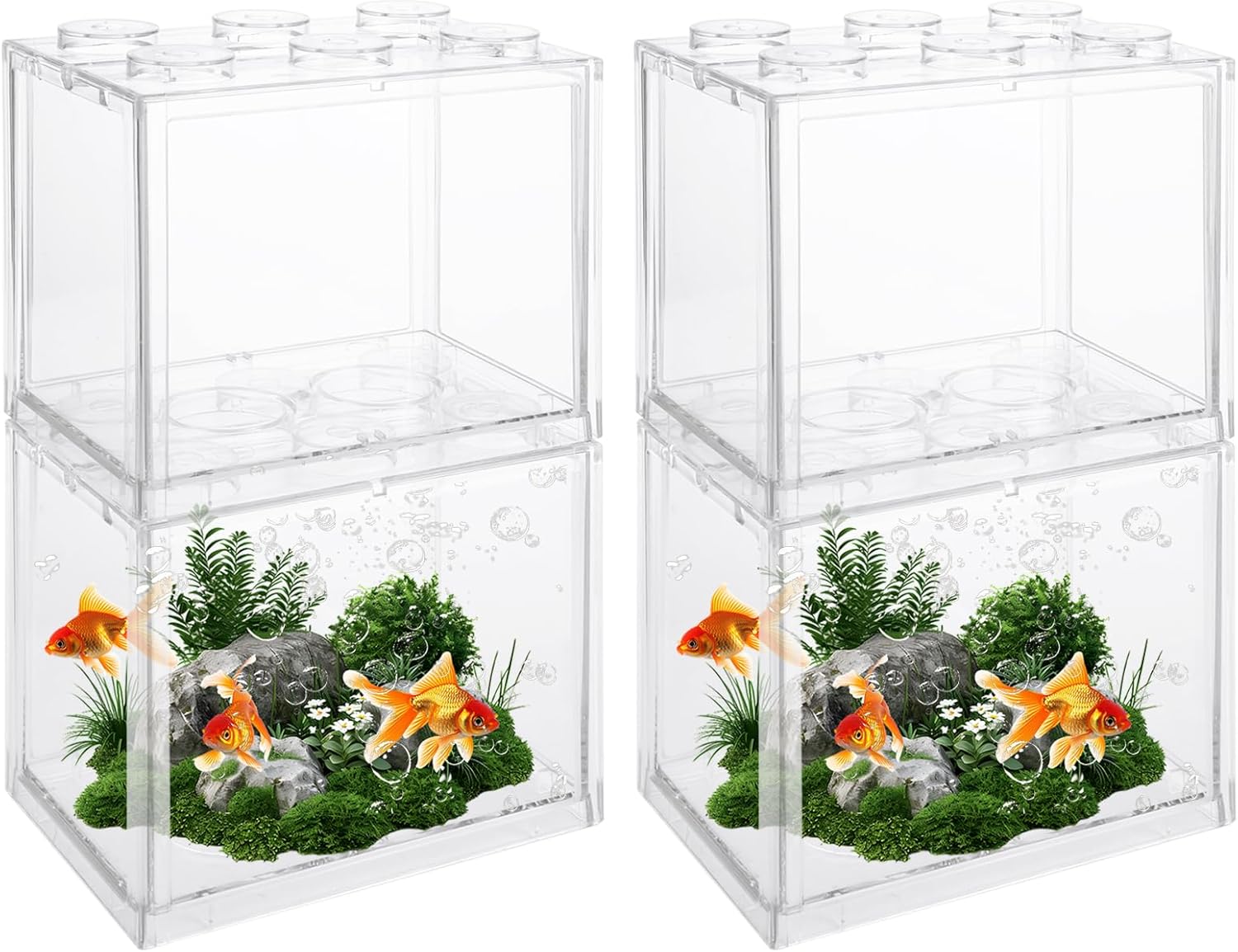 QTLCOHD 4 Pack Small Betta Fish Tank, 0.6 Gallon Mini Aquarium Tank, Clear Stackable Fish Bowl, Acrylic Tiny Cube Tank for Beta Fish Sea Monkeys Shrimp Snails