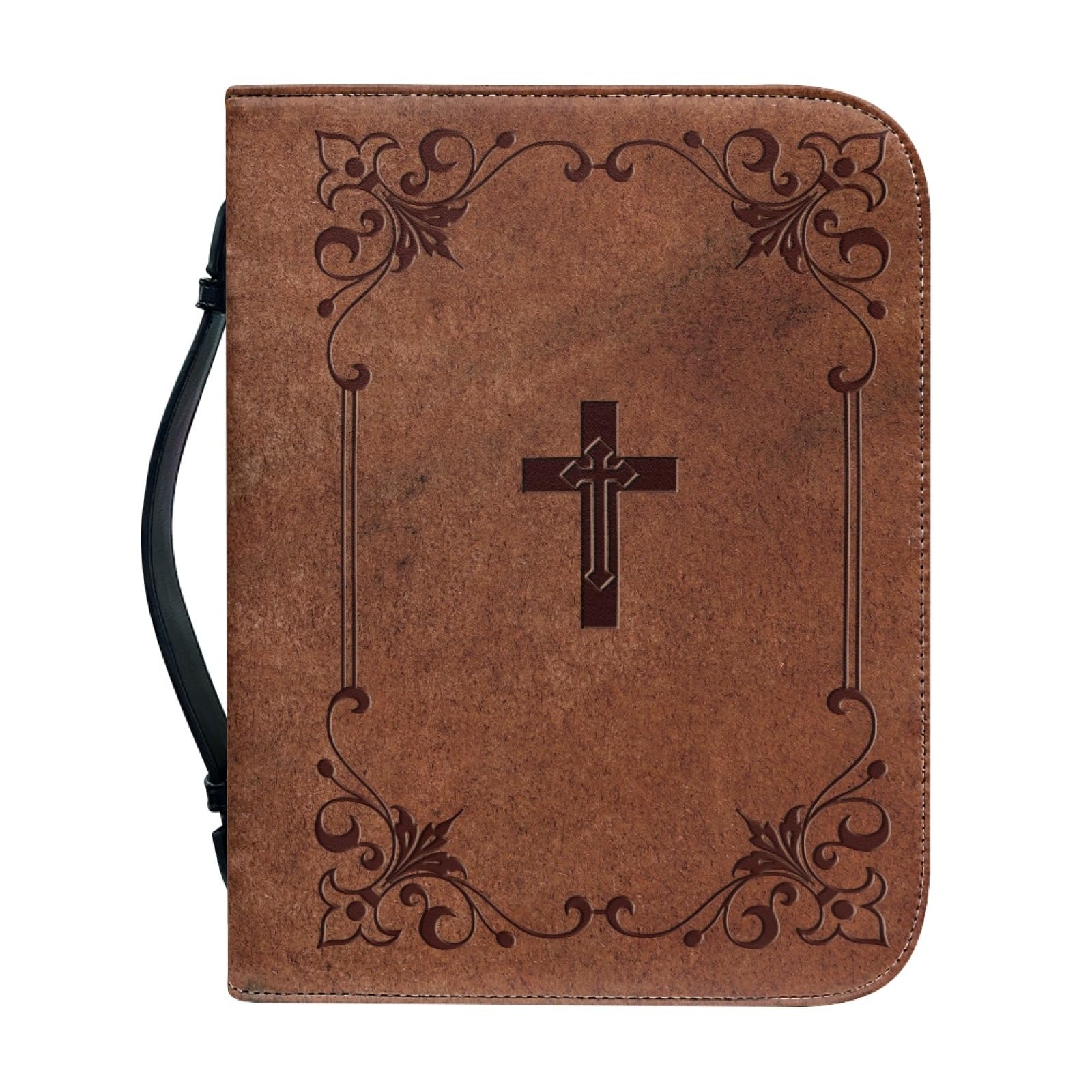 Dajingkj Bible Cover with Zip Large Leather Bible Covers Women's Flowers Bible Bag Women's Bag Bible Book Church Handbags, Cross design, Medium — image 1