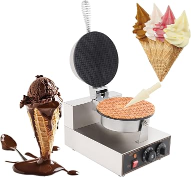 Electric Ice Cream Cone Waffle Maker Machine 1200W Stainless Steel Nonstick Surface for Commercial Home Use Electric Ice Cream Cone Waffle Maker Machine