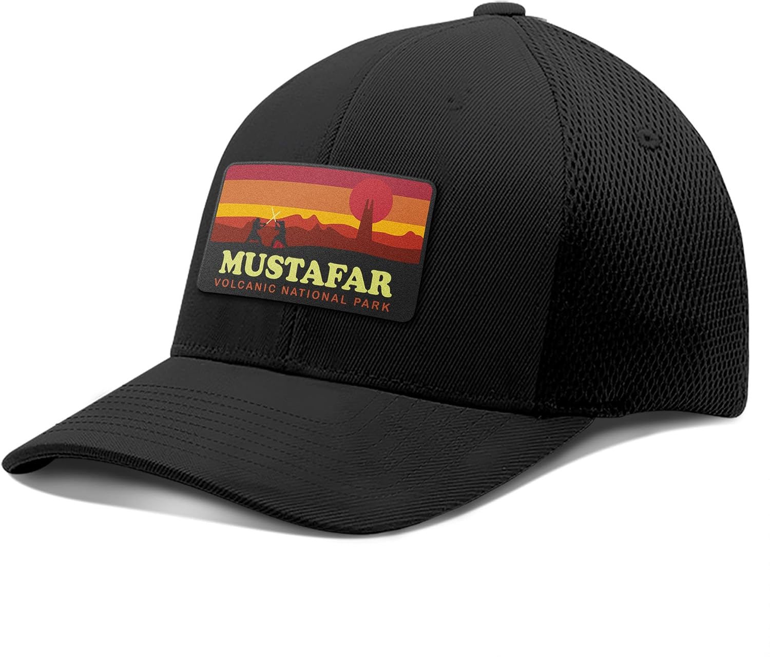 BustedTees Mustafar National Park Back Mesh Hat Patch Hat Vintage Retro Volcanic Park Fitted Baseball Cap