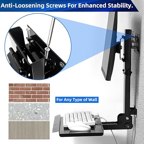 Miniatura 8 de Soporte de pared para monitor todo en uno con bandeja para teclado para Mac Mini y PC pequeñas; soporte de pared para monitor y teclado para