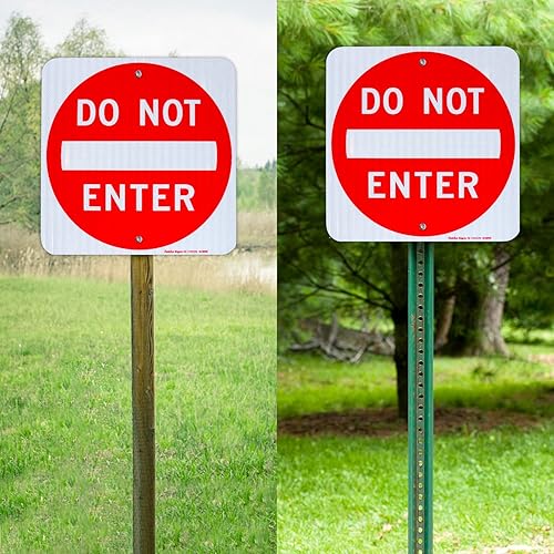 Miniatura 6 de Letrero de no entrar, aluminio reflectante de grado de ingeniero, de 18 x 18 pulgadas, resistente a la decoloración y a la intemperie, protección