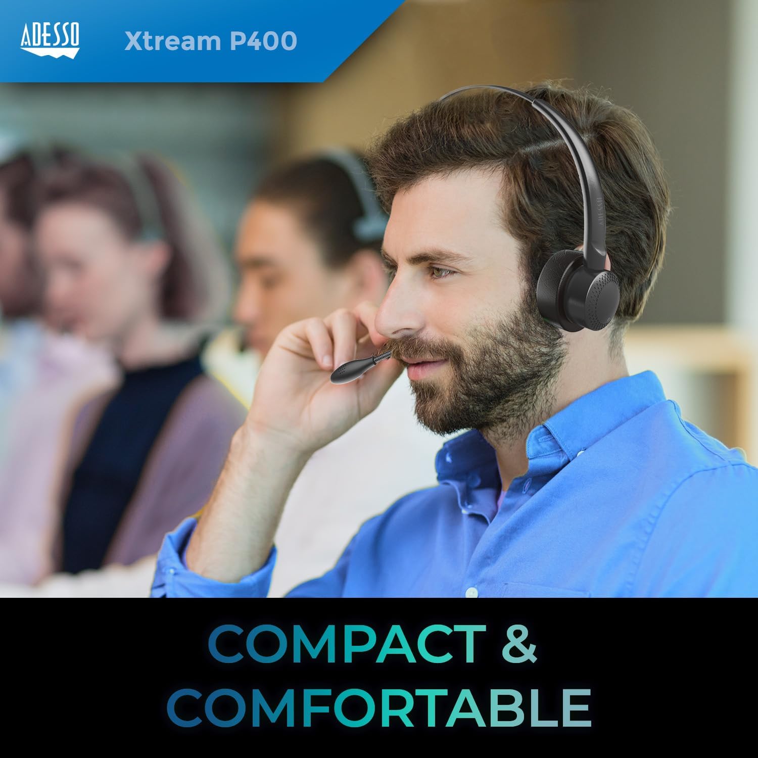 Adesso Xtream P400 Wireless Multimedia Headset with Charging Dock - Bluetooth 5.0, 14Hrs Talk & Listen Time