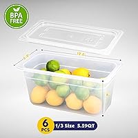 Vista 26 de 6 Pack 1/6 Size 4'' Deep Plastic Food Pans with Lids, Translucent, Commercial, BPA-free, Stackable Storage for Restaurants, Buffets