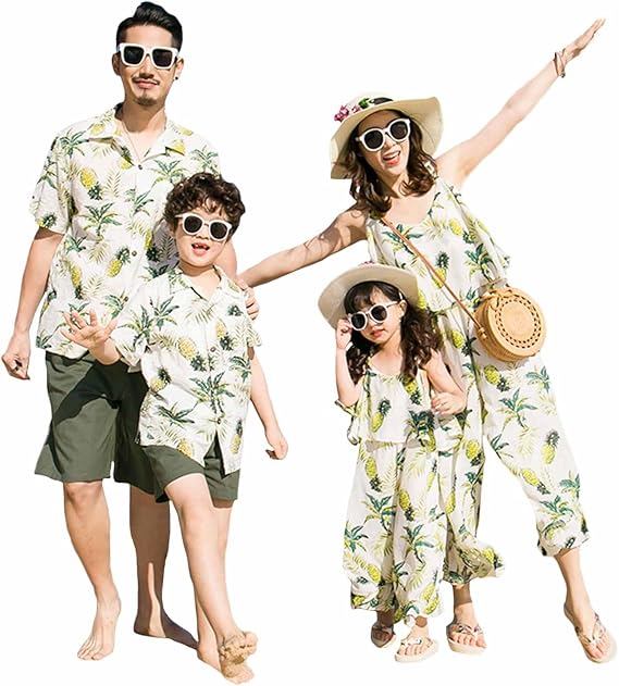 Splash 親子ペアワンピース ネイビー フラワーとパイナップル柄 Splash 親子ペアワンピース ネイビー フラワーとパイナップル柄