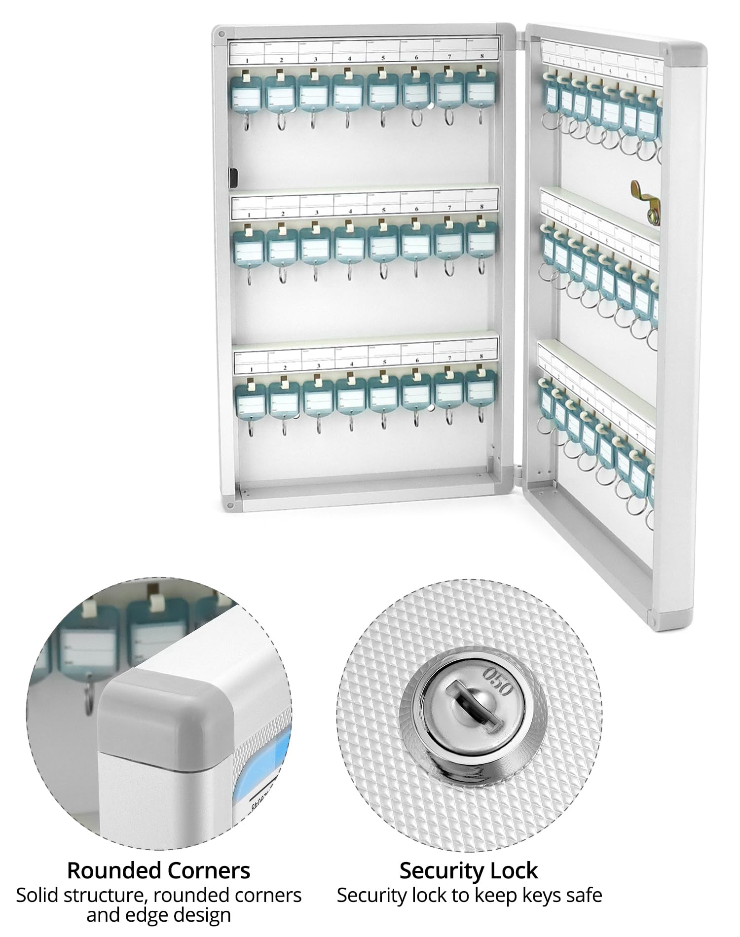 QWORK® cassetta portachiavi da parete, armadietto chiave con 48 ganci, grigio chiaro, 264 * 60 * 435mm