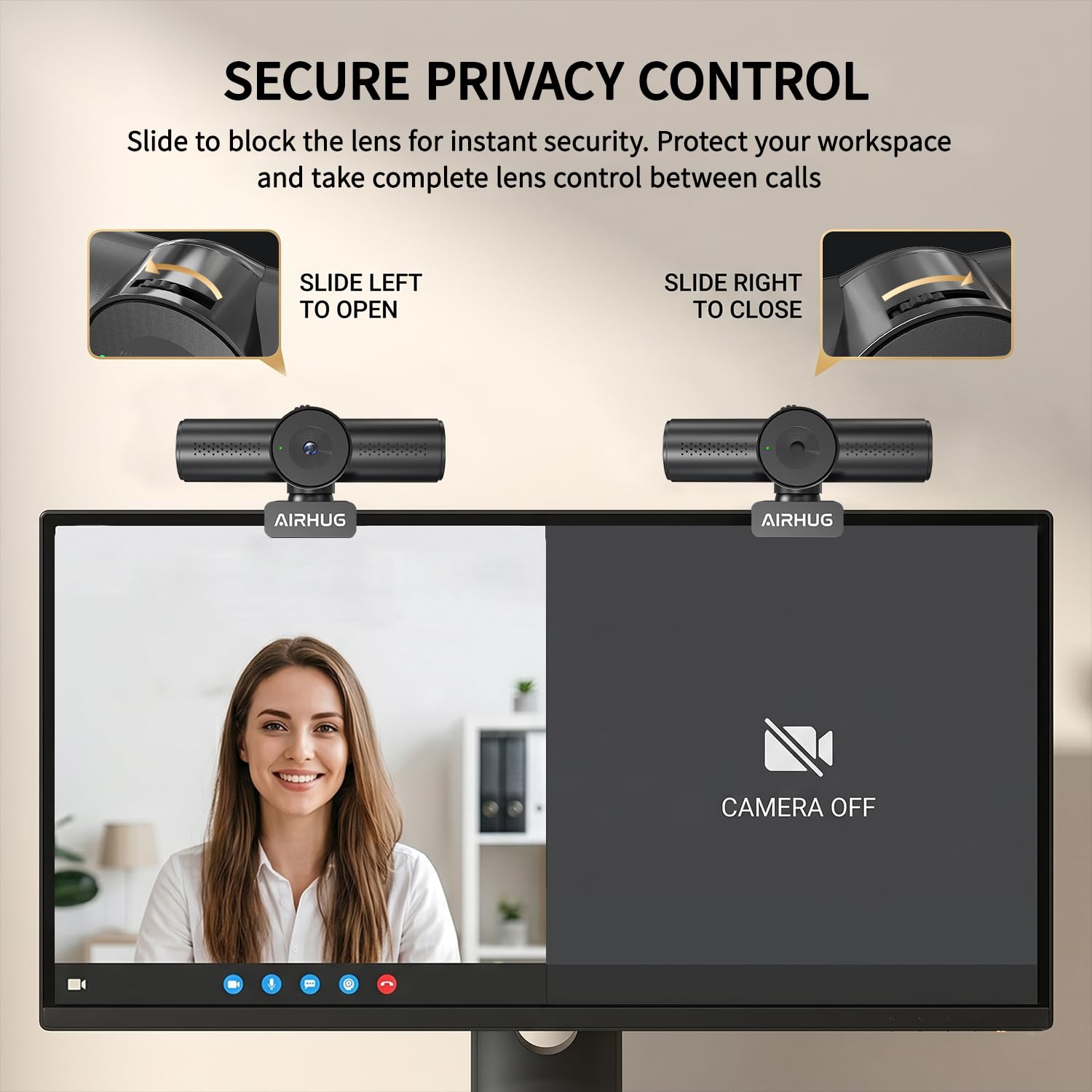 AIRHUG Webcam 4K 30fps con doppio microfono omnidirezionale e copertura per la privacy | Sensore Sony 16MP, autofocus PDAF, correzione automatica della luce, vista messa a fuoco a 63°, Plug & Play USB