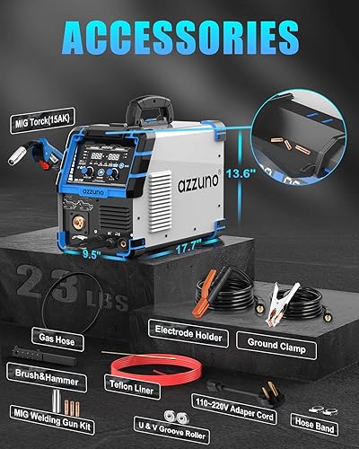 Miniatura 14 de AZZUNO Soldador MIG 145A, 110V/220V Voltaje Dual 4 en 1 Gas/Gasless Flux Core MIG Soldador/Lift TIG/Stick Máquina de soldar, soldador