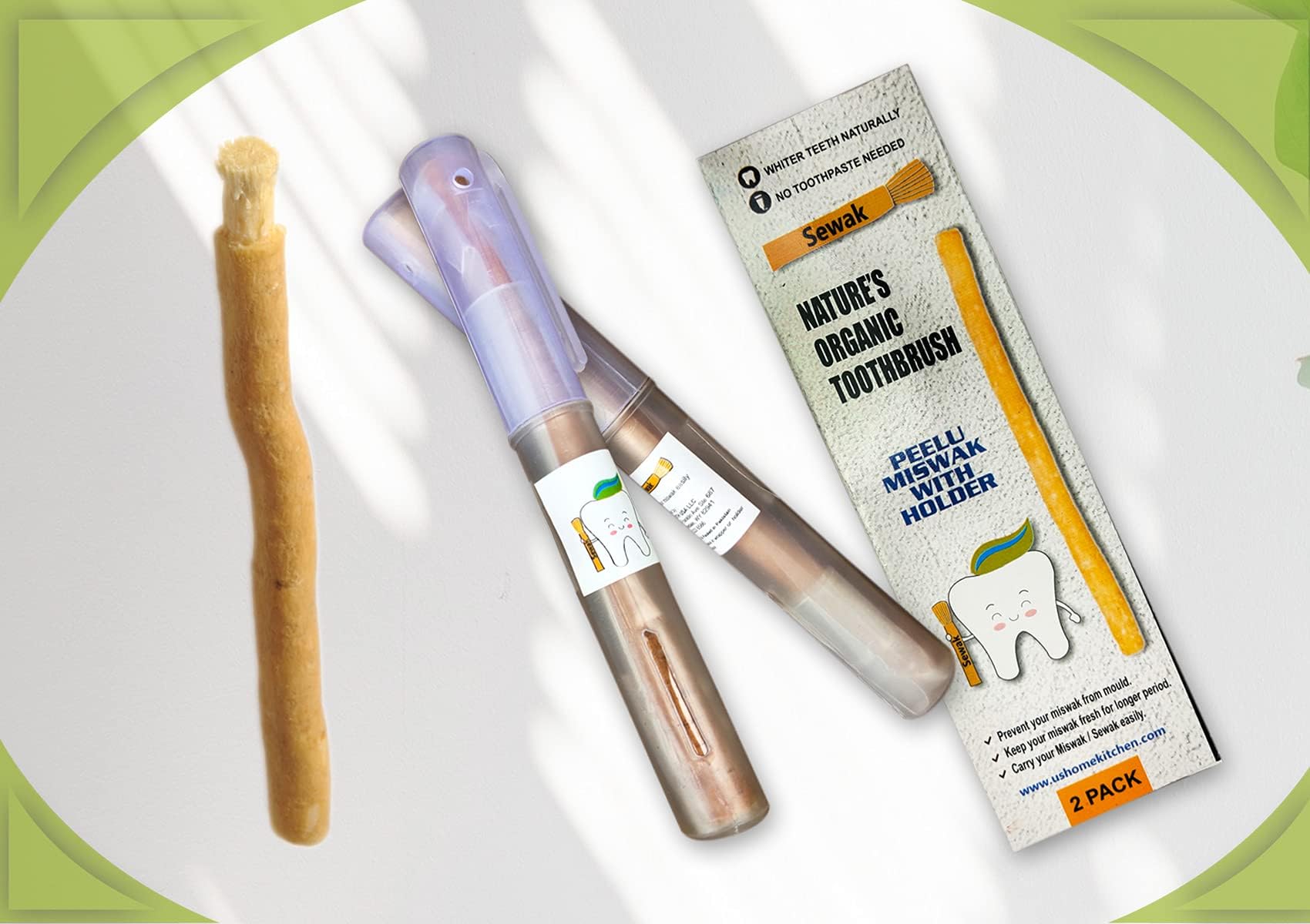 Miswak Stick | Natural Toothbrush Sticks | Chewable for Teeth Cleaning | | Meswak | Salvadora Persica Stick | with Holder (2 Units)