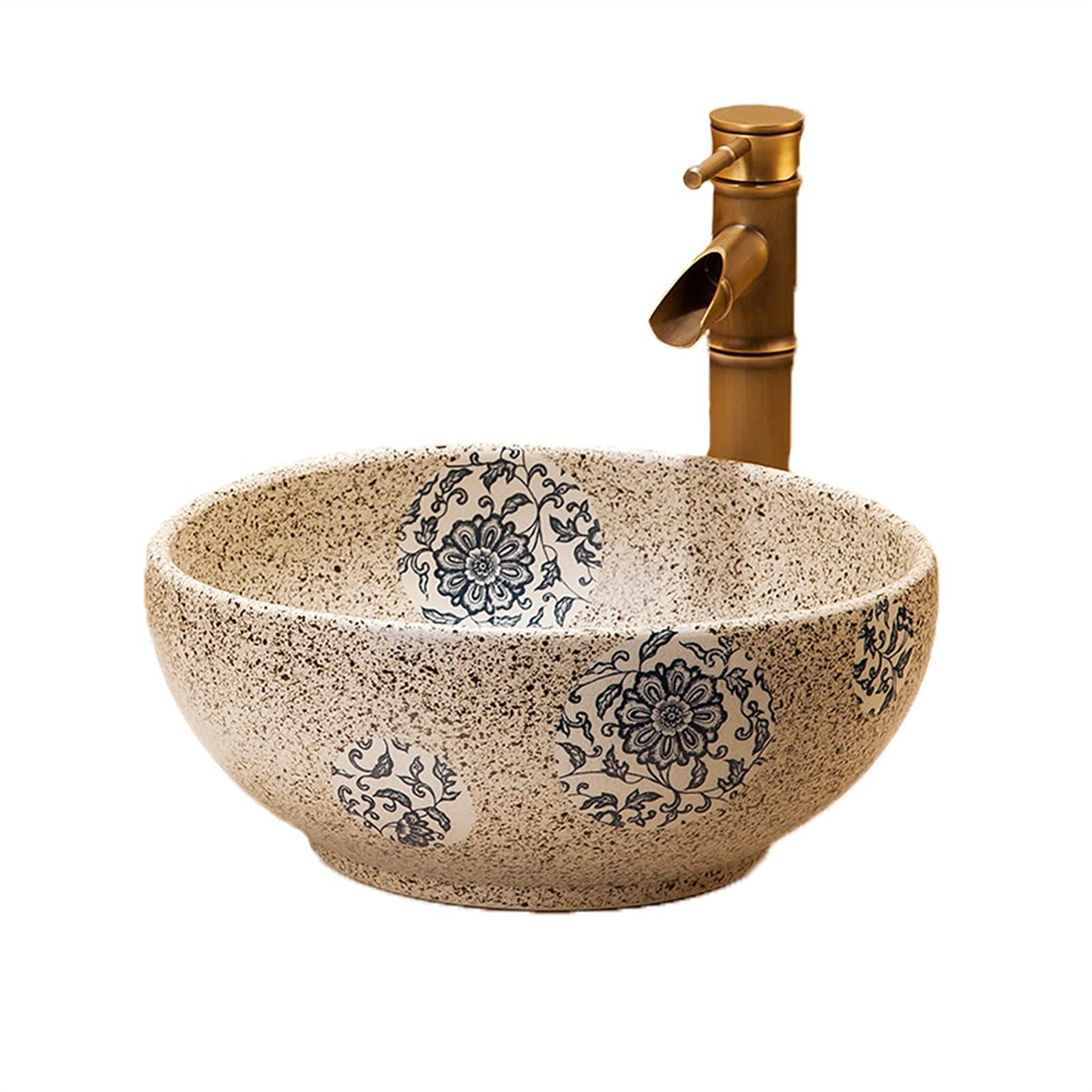 Sjdopulse Vessel Sink Vessel Vanity Sink Bathroom Washbasin Round Art Ceramic Sink Balcony Counter Basin Lavatory Sink Household Matching Set Drain 13.7 * 5.9In Bathroom Sink Ceramic Sm