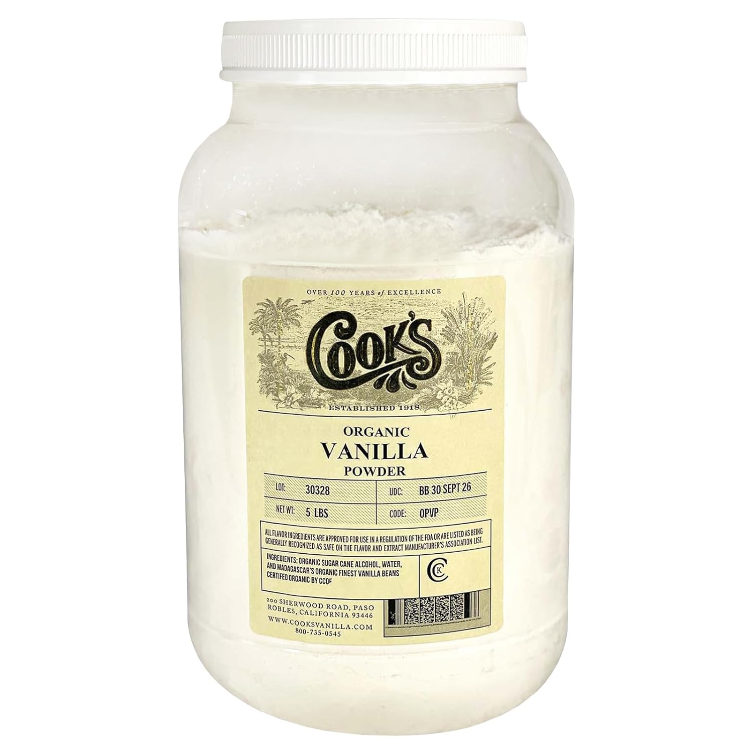 Cooks Organic Madagascar Vanilla Powder, 5 lb