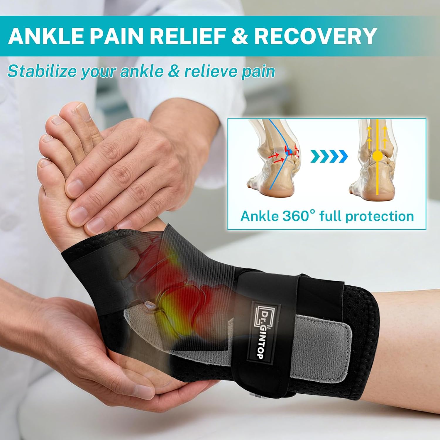 Ankle Brace for Women Men, Adjustable Foot Brace with Double-Sided Ankle Stabilizer, Breathable Ankle Support for Foot Pain, Achilles Tendonitis, Sprain, Swelling, Plantar Fasciitis, PTTD