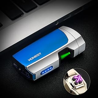 COMANYI Electric Lighter USB Rechargeable, Flameless Plasma Lighter for Camping, Windproof Dual Arc Induction Ignition Electric Lighter with LED Battery Indicator for Candle (Blue)