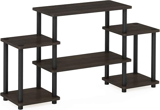 Furinno Turn-N-Tube No Tools Entertainment TV Stands, Dark Brown/Black & Simplistic End Table, Espresso/Black