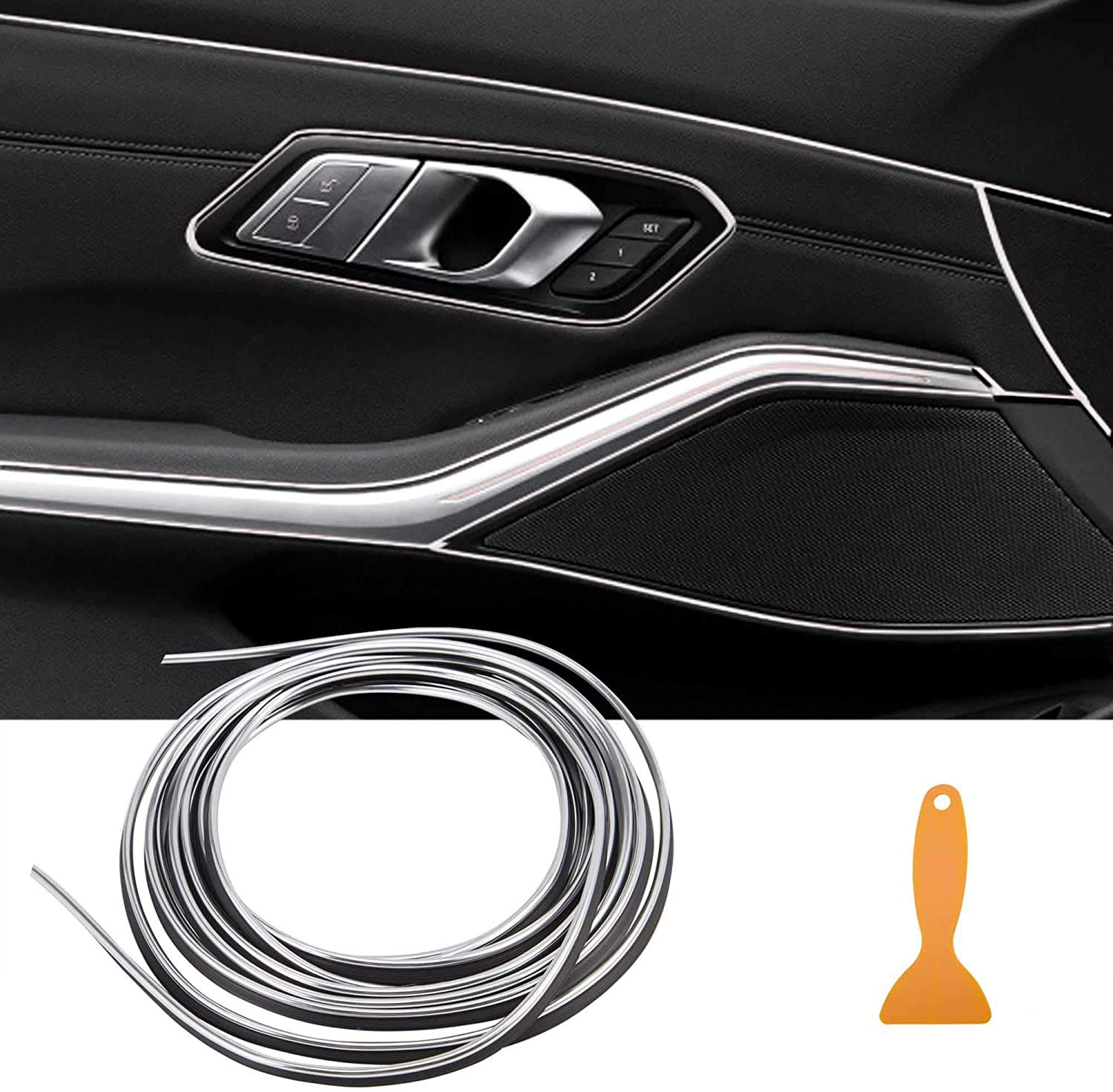 ZYTCCar Interior Moulding Strip 16ft 3D DIY Automobile Motor Exterior Decoration Moulding Trim Strip Line Decoration Styling Dashboard Accessories with Installing Tool (Silver)