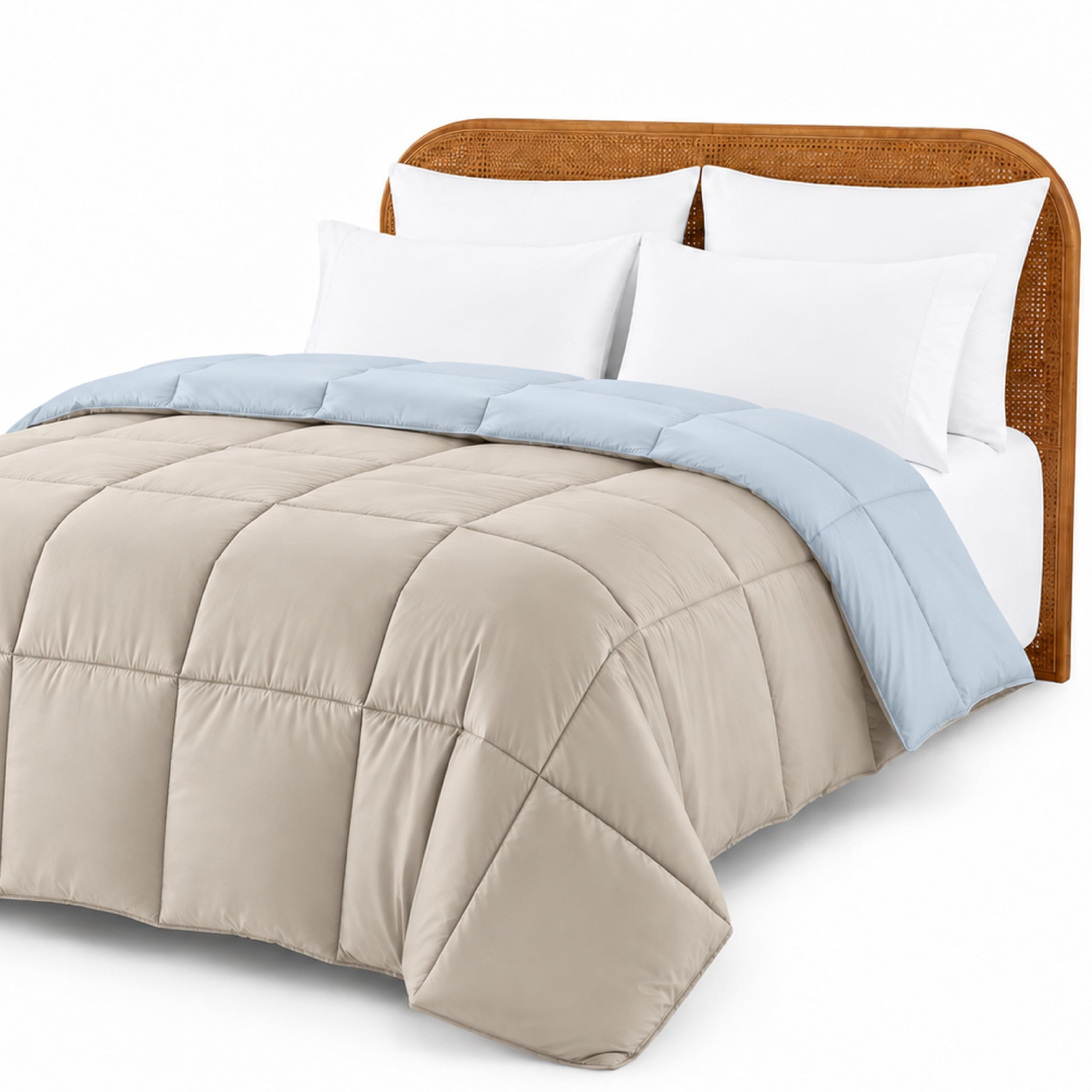 Modern Threads Comforter Duvet Insert, Reversible Quilted Down Alternative Comforter with Corner Tabs, All Season Bedding, Twin, Beige/Light Blue