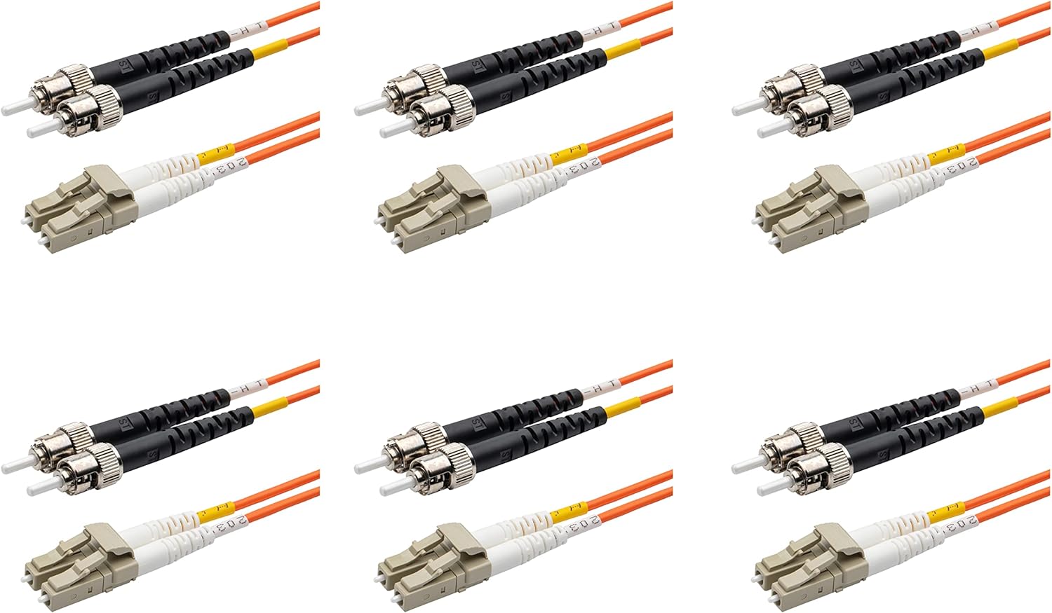 SpeedyFiberTX - 6-Pack 10 Meter Multimode OM1 Duplex ST to LC Fiber Patch Cable, Corning OM1 62.5/125 Optical Fiber, Orange Riser OFNR Cable Jacket