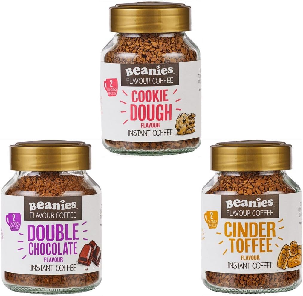Beanies Flavoured instant coffee jars 3x50g ; Cookie Dough, Cinder Toffee, Double chocolate