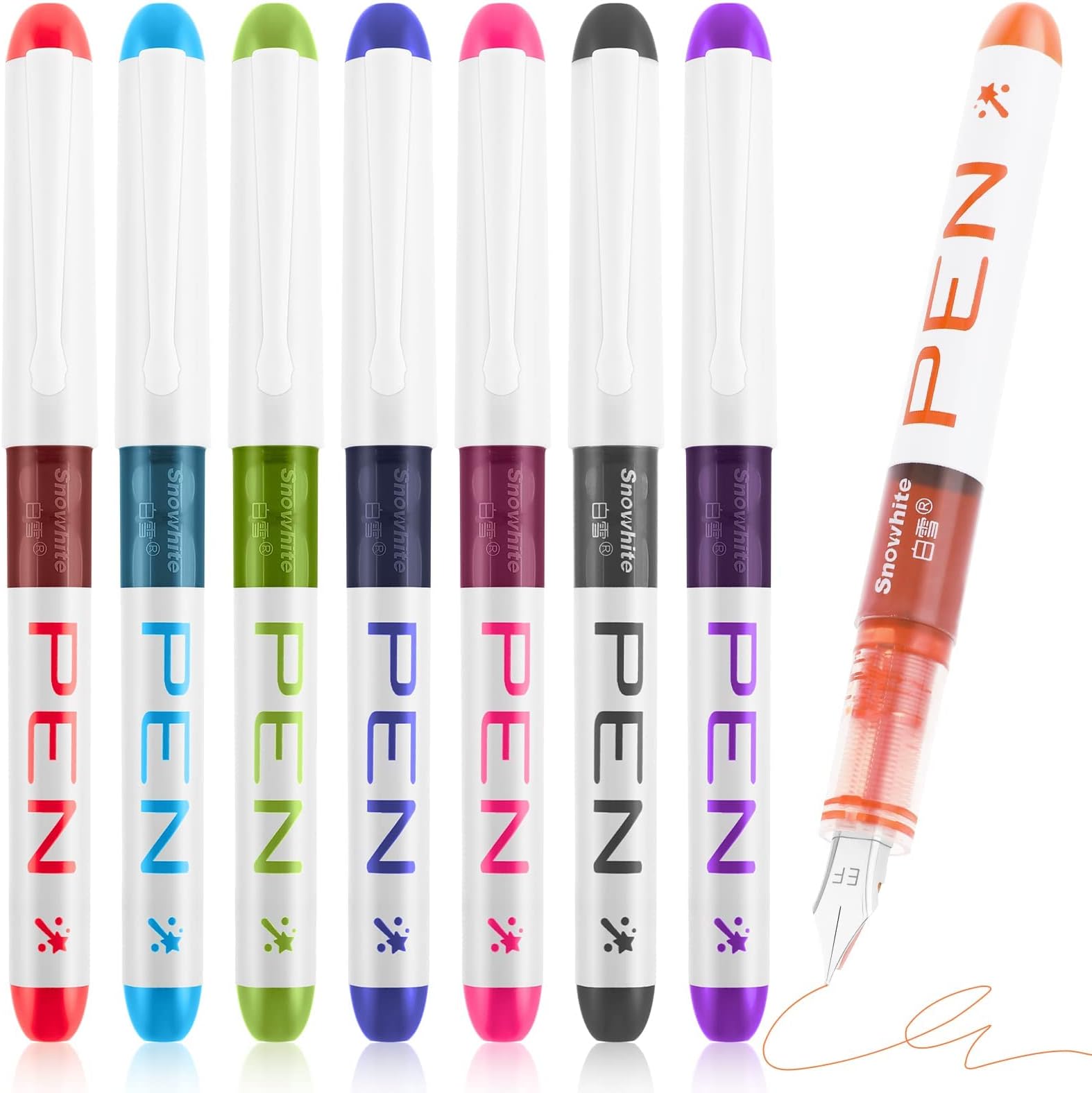 MAKINGTEC Disposable Fountain Pens, 8 Colored Ink Fine Point Pen Smooth Writing Calligraphy Pens for Sketching Journaling Calligraphy School Office Gift Supplies(Colorful)